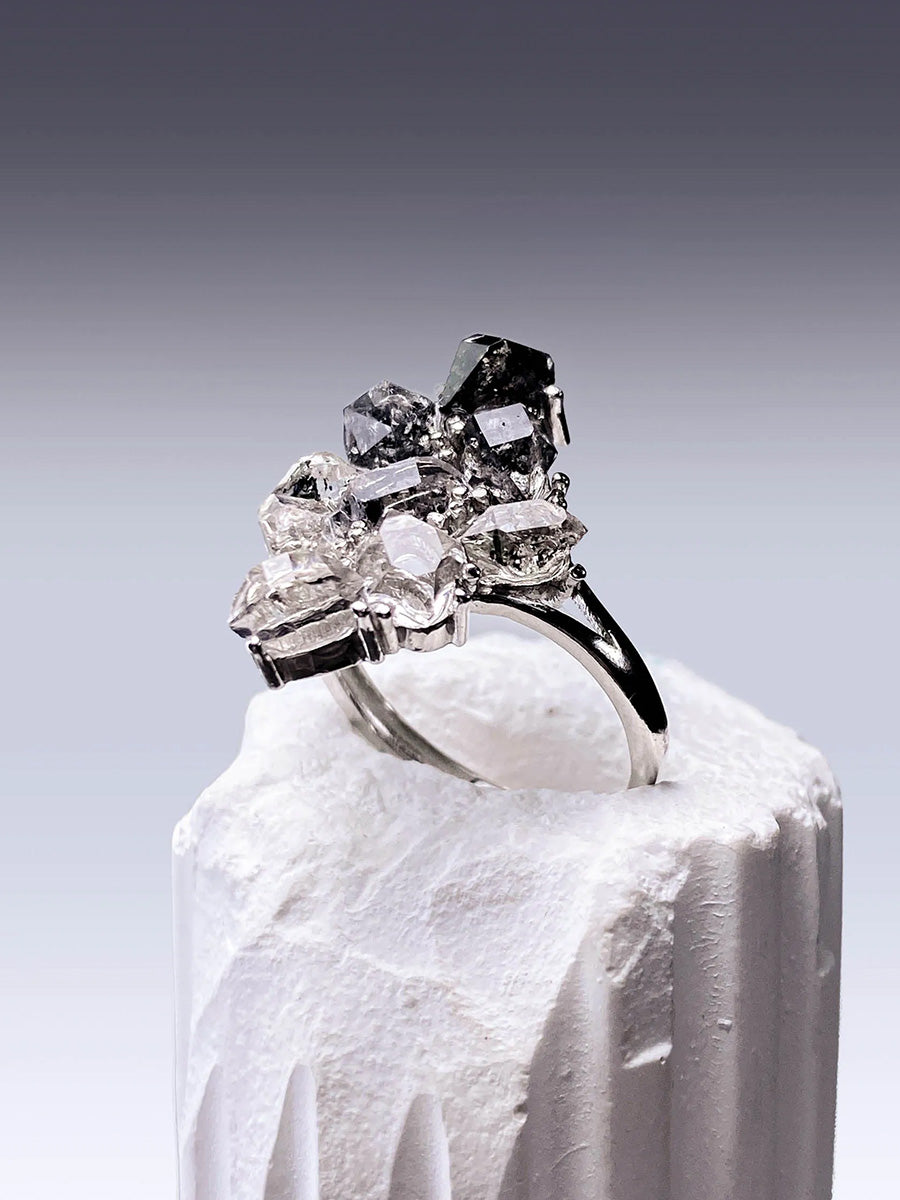 Cleansing Guardian Starlit Clear Quartz Ring | Sterling Silver Energy Shield