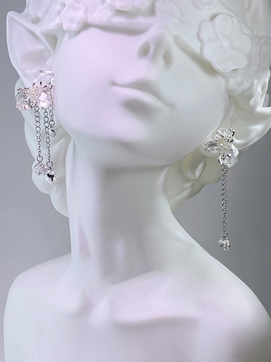 Calm Blossom Tassel Clear Quartz Stud Earrings | Sterling Silver Inner Balance