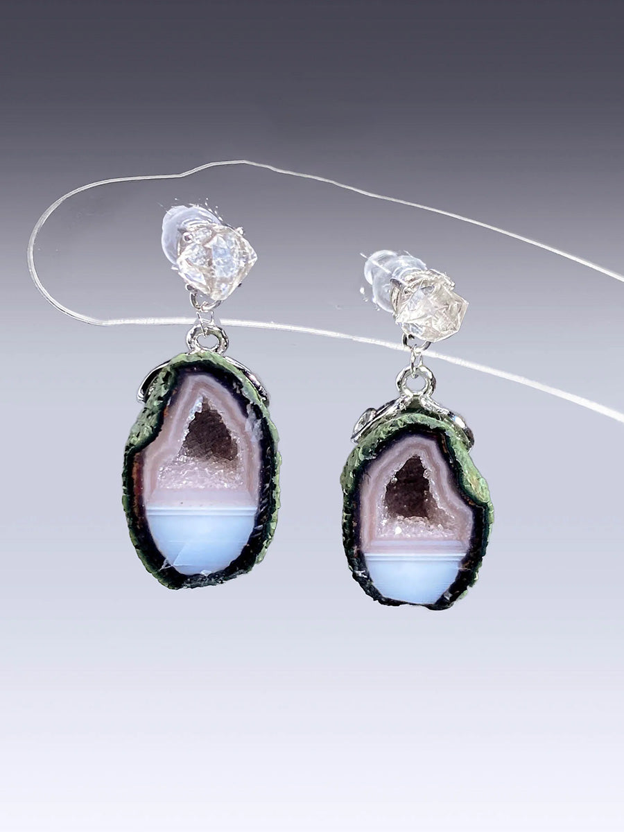 Healing Vitality Geode Earrings | Sterling Silver & Clear Quartz