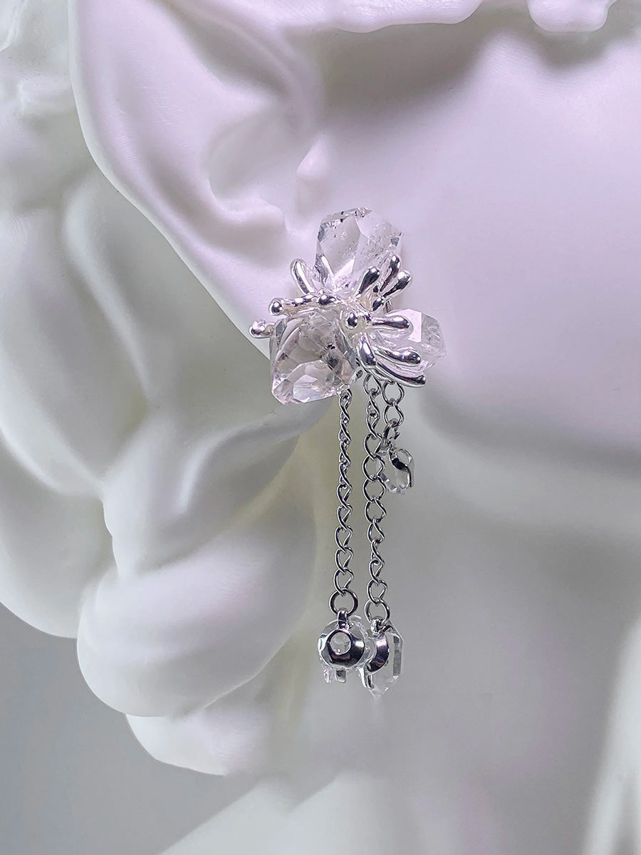 Calm Blossom Tassel Clear Quartz Stud Earrings | Sterling Silver Inner Balance