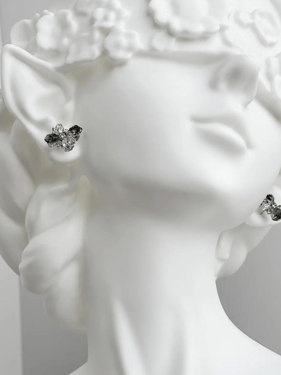 Clarity Guardian Clear Quartz Studs | Winter Bloom Sterling Silver Design